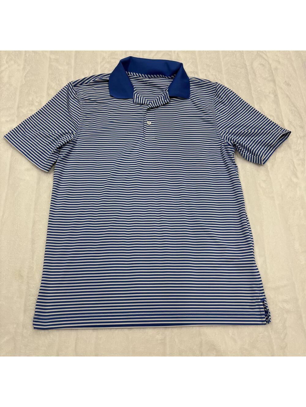 Vineyard Vines Mens S Polyester Blue White Striped Polo Shirt Short Sleeve Top